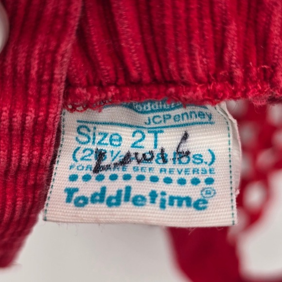 Vintage Toddletime JCPenney Red Corduroy Overalls Lattice Bib Size 2T - Picture 4 of 7